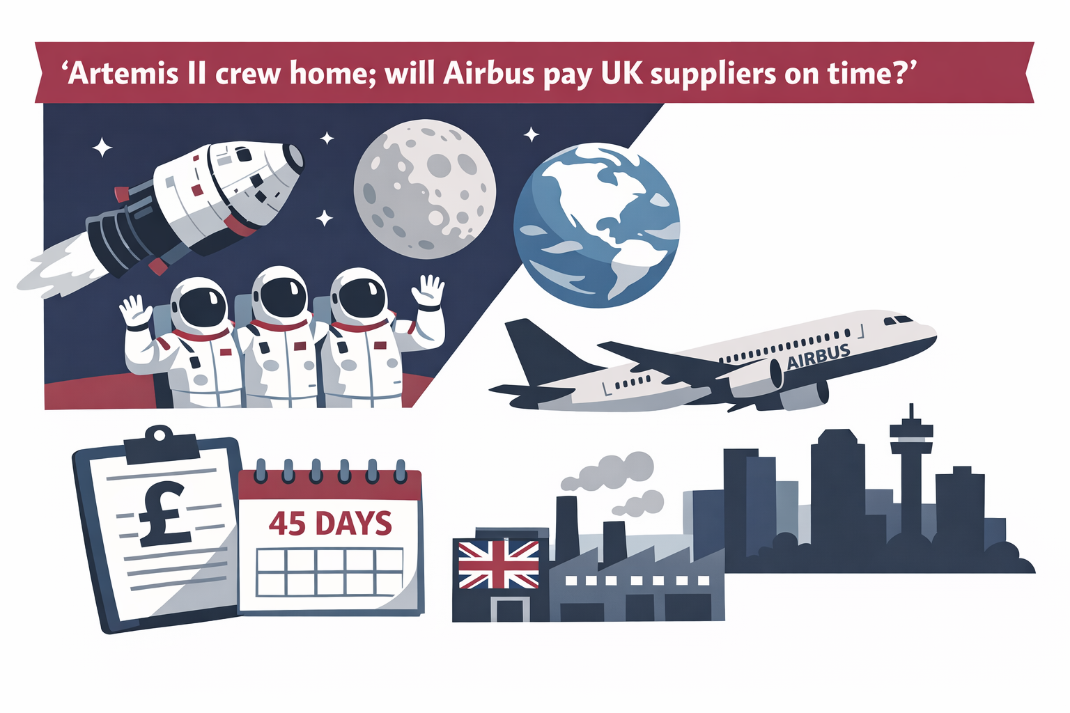 Artemis II crew home; will Airbus pay UK suppliers on time?